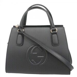 Gucci Interlocking G Handbag 607722 Leather Black 2-way Bag for Women